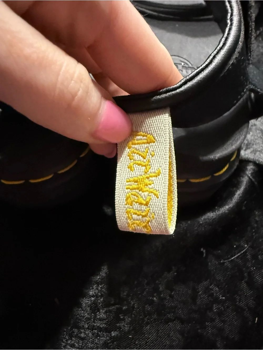 Dr. Martens Black Leather Strappy Platform Sandals with Yellow Stitching-W-11